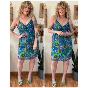 Y2K Groovy Floral Empire Waist Dress size large
